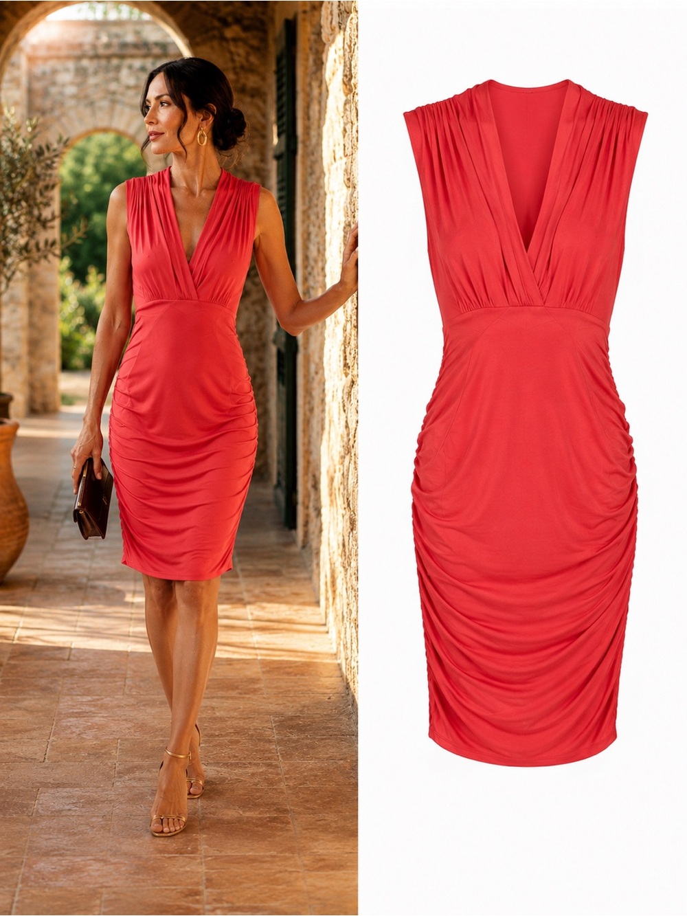 Anthropologie Moulinette Soeurs Marissa Coral Ruched Jersey Bodycon Dress Sz XS